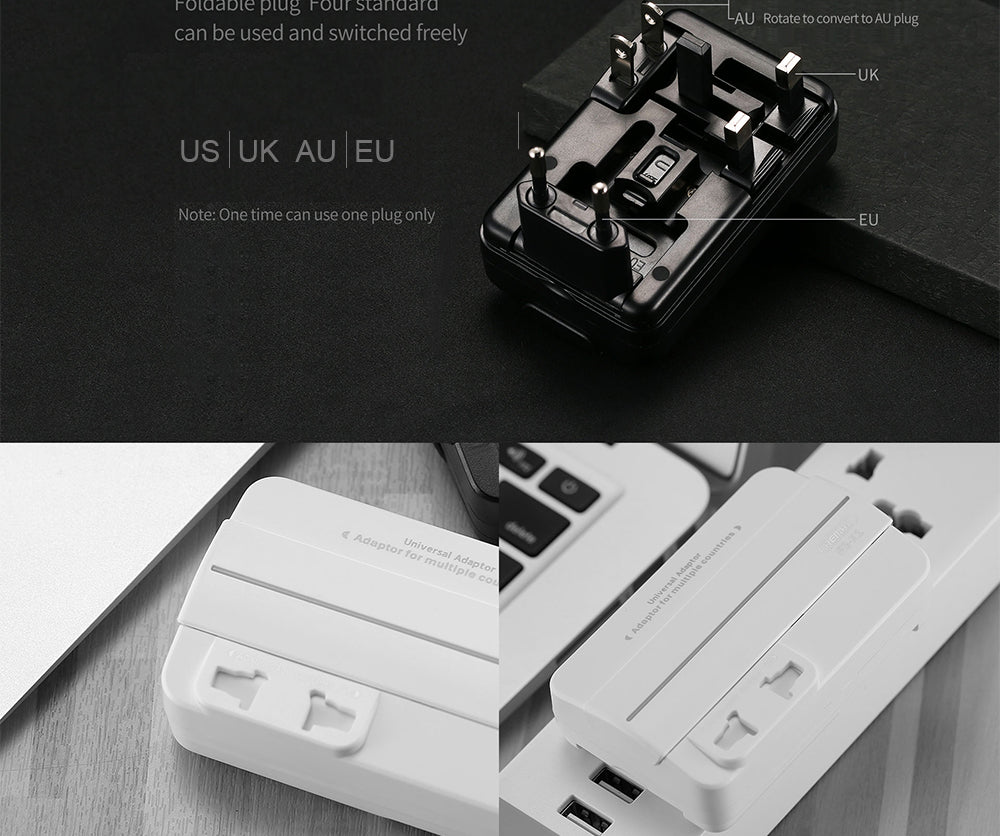 Chargeur de Voyage Universal EU/US/AU/UK Adaptateur Double USB 5 V 2.1A REMAX RS-X1