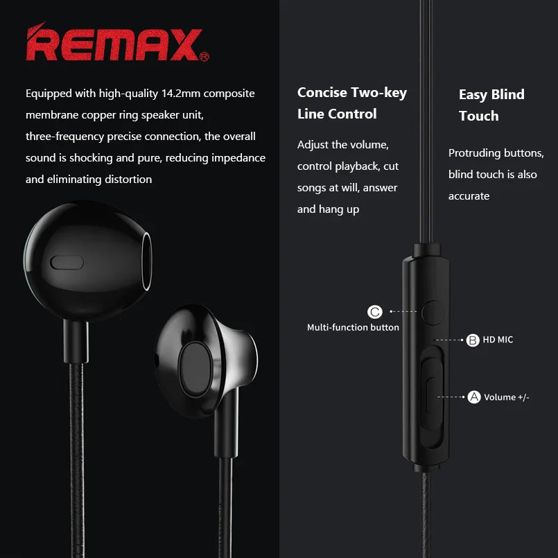 Ecouteur filaire Qualité sonore claire pour la musique et les appels RM-711 REMAX