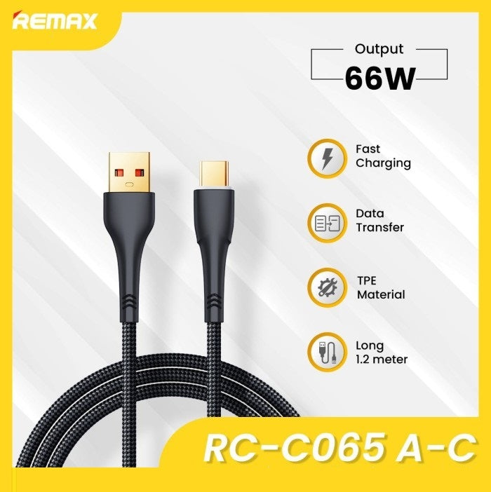 Cable de charge rapide 66W Câble de données compatible AC 1.2M Noir REMAX RC-C065