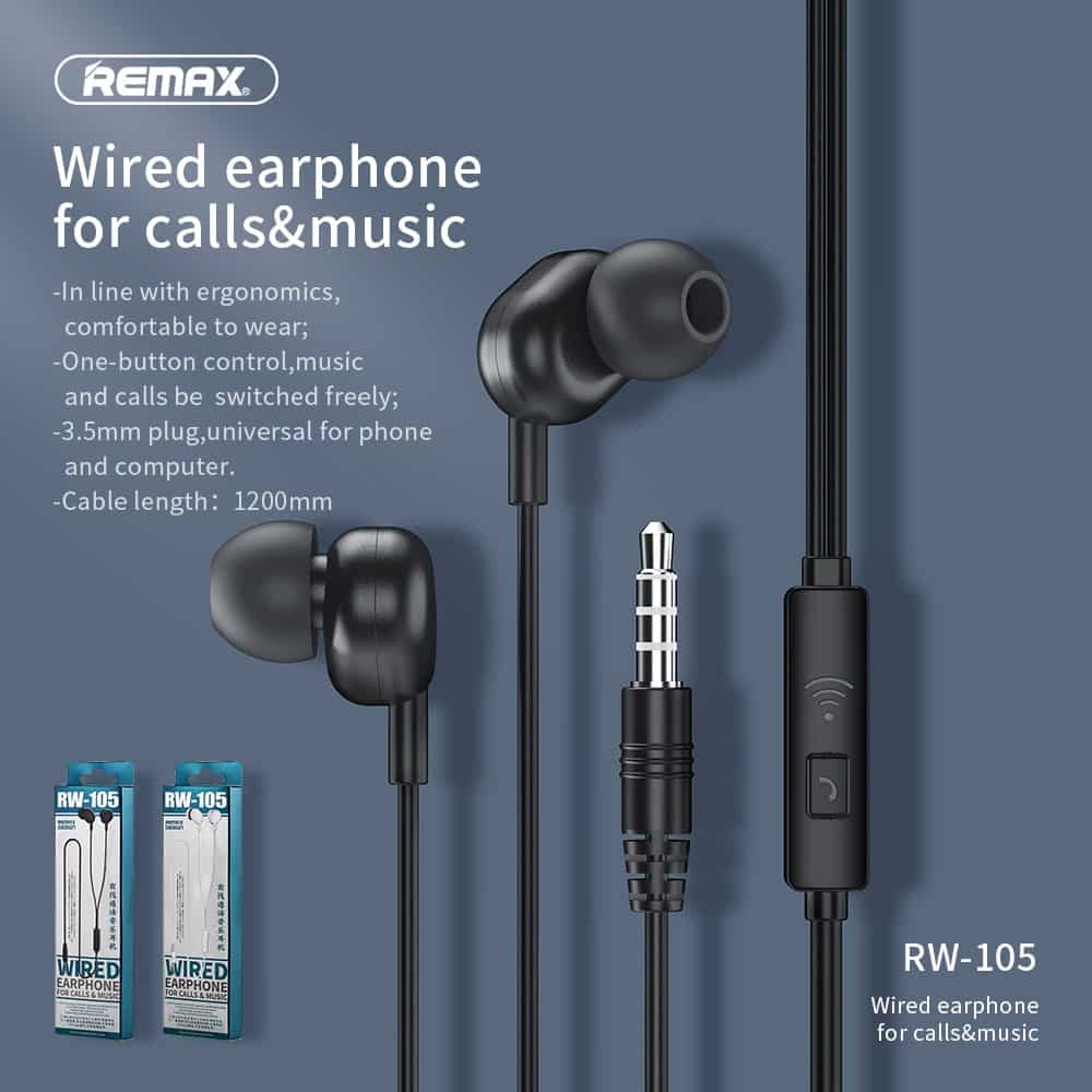 Ecouteurs avec micro Intra-auriculaire Jack 3,5 mm Remax RW-105