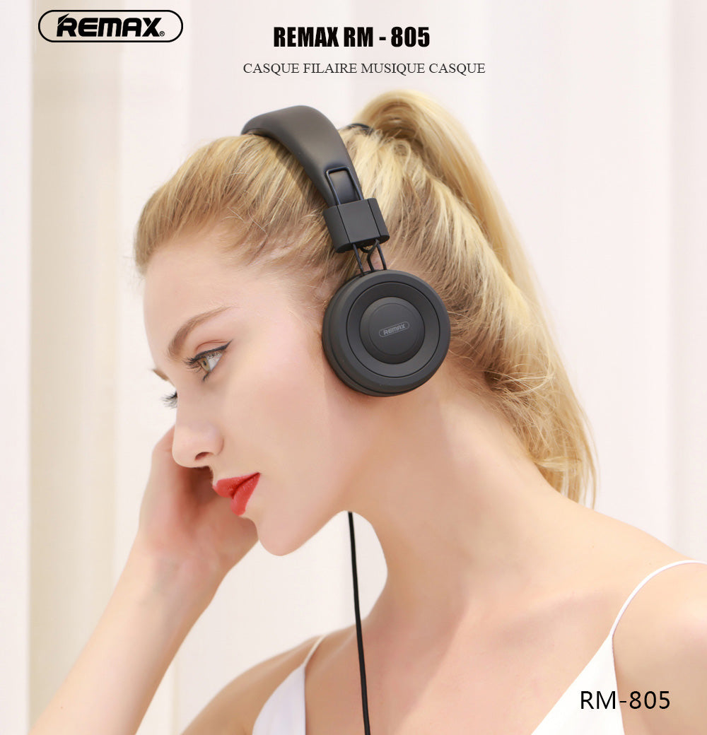 Casque d'écoute filaire avec Microphone Noir REMAX RM-805